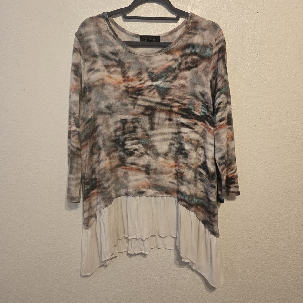 Karen kane XL acemetrical hem flowy tye dye tunic 3/4 sleeve top blouse
